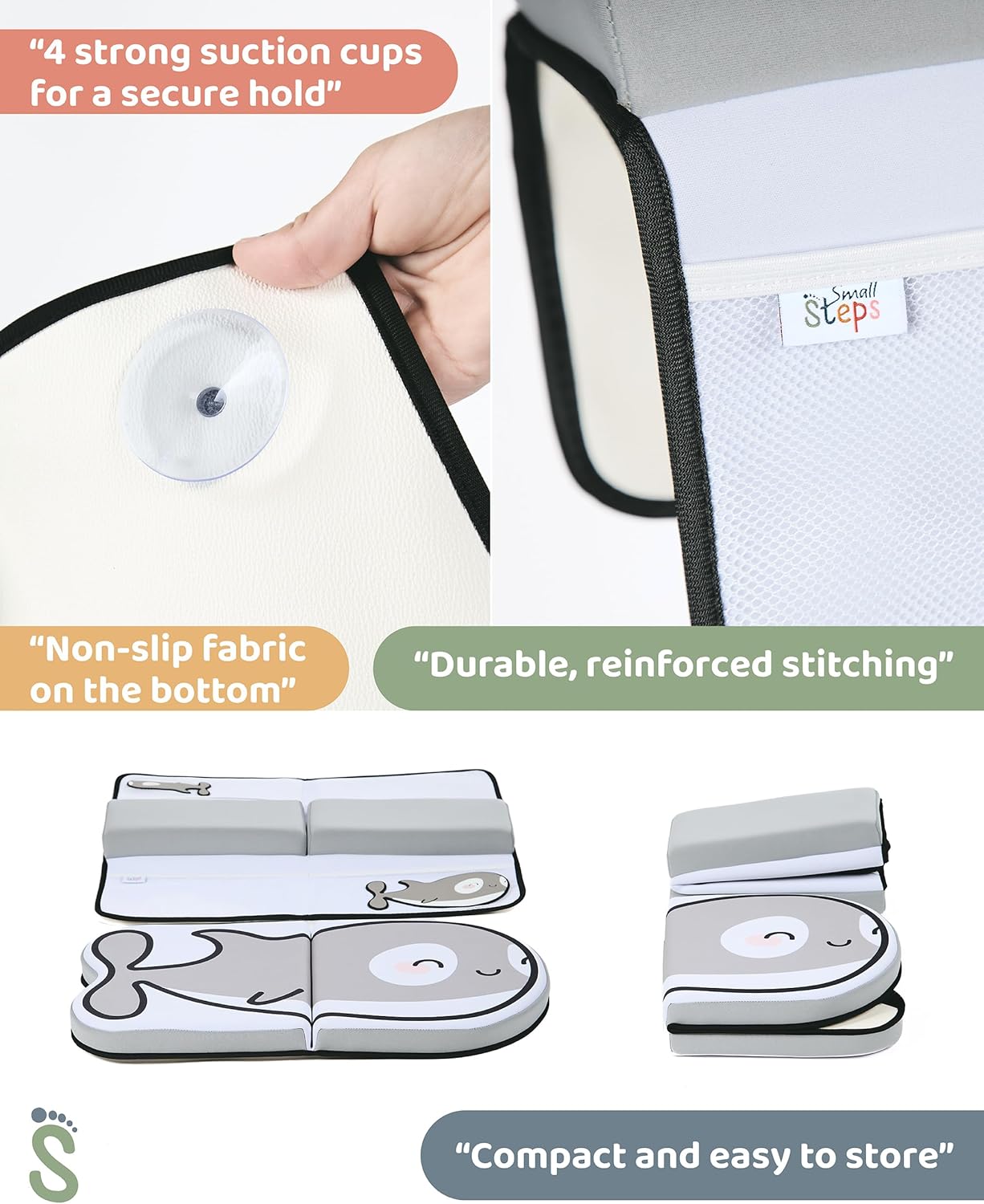 Small Steps Bath Kneeler and Elbow Rest Pad Set – Ergonomic Baby Bath Kneeling Pad with Memory Foam and Non-Slip Design – Orca-Themed Comfort with Handy Pockets for Bathing Babies and Kids