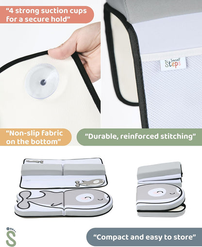 Small Steps Bath Kneeler and Elbow Rest Pad Set – Ergonomic Baby Bath Kneeling Pad with Memory Foam and Non-Slip Design – Orca-Themed Comfort with Handy Pockets for Bathing Babies and Kids