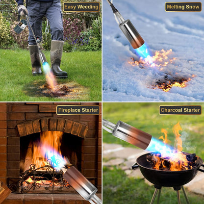 Propane Torch Weed Burner, 35" Long Arm Weed Torch Include a Weed Rake, Fire Starter, Charcoal Starter, Blow Torch with Flame Control and Igniter for Roof, Wood, Ice, Snow (Tank not included)