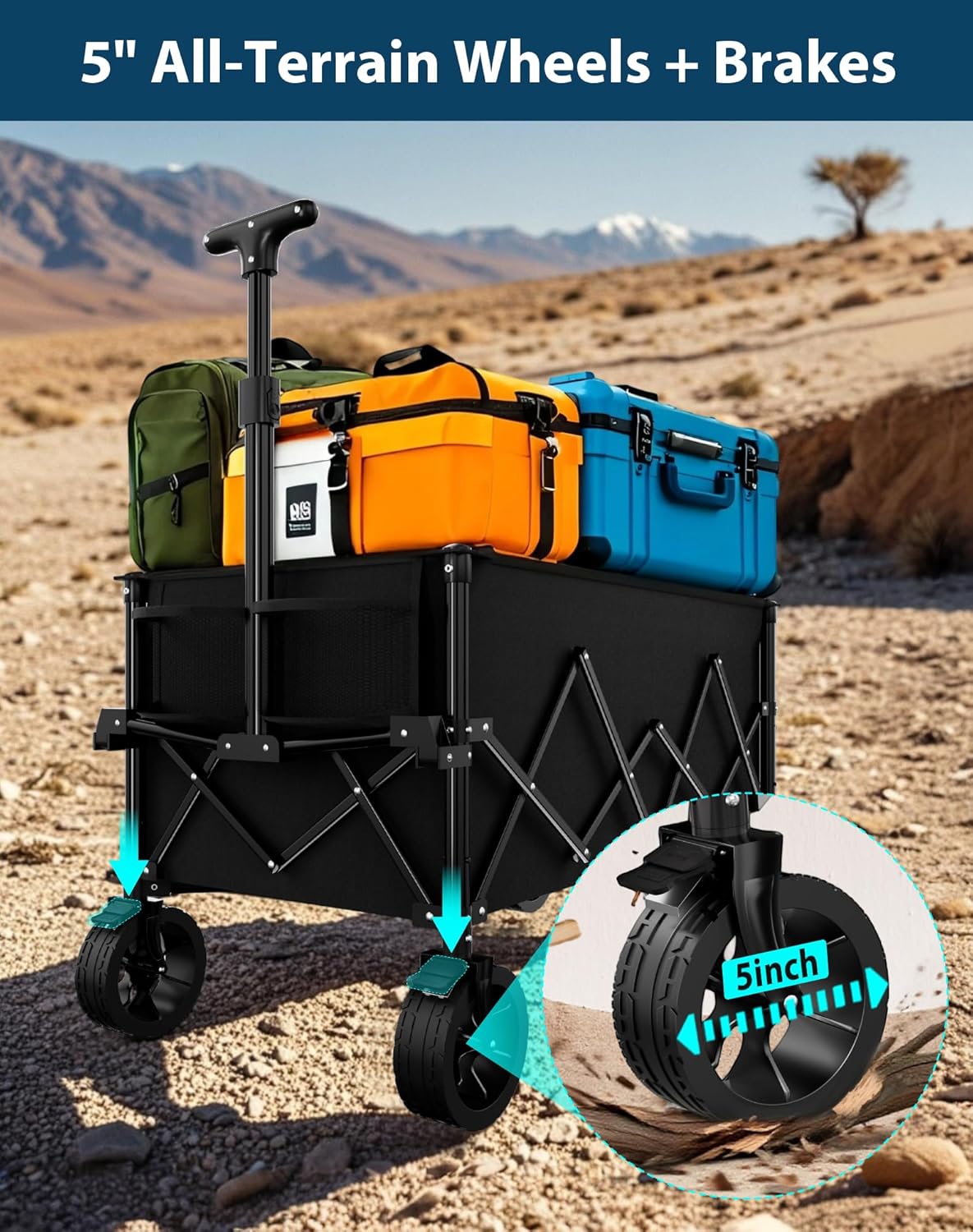 7.8 cu ft Extra Large Wagons Carts Foldable with 360lbs Weight Capacity Heavy Duty Beach Wagon with Big Wheels for Sand All Terrain Collapsible Folding Utility for Camping, Garden, Sports, Shopping