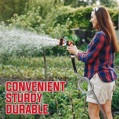 YAMATIC 25FT Stainless Steel Garden Hose with 10 Pattern Spray Nozzle, Heavy Duty Metal Water Hose, Kink-Free, Rust Resistant Hose for Yard, Lawn, RV, Outdoor