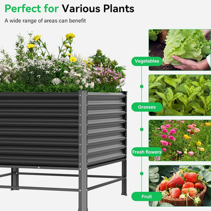 Galvanized Raised Garden Bed with Legs,48×48×37in Large Metal Elevated Raised Planter Box ,Raised Garden Bed,1200lb Capacity with Drainage Holes for Vegetables Lawn Green Flowers, Fruits, Terrace