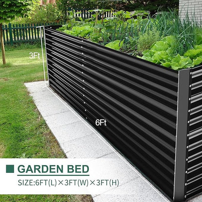 Land Guard 6x3x3ft Rectangular Galvanized Raised Garden Beds, Large-Capacity Metal Planter Box Outdoor, Durable Deep Raised Garden Bed 3ft Tall, Raised Beds for Gardening Vegetables, Dark Grey