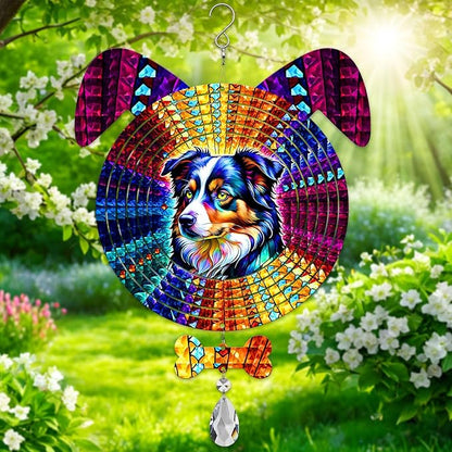 Australian Shepherd Dog Ears Wind Spinner, Australian Shepherd Wind Spinner Hanging for Yard and Garden