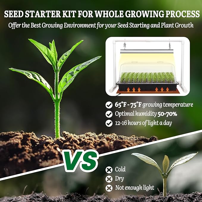 [Upgraded 1020 Size] Soligt Seed Starter Kit with Grow Light and Heat Mat - Strong Seed Starter Tray, 7" Humidity Dome and Grow Light Stand for Seed Starting, Seedling Germinating & Plant Propagating