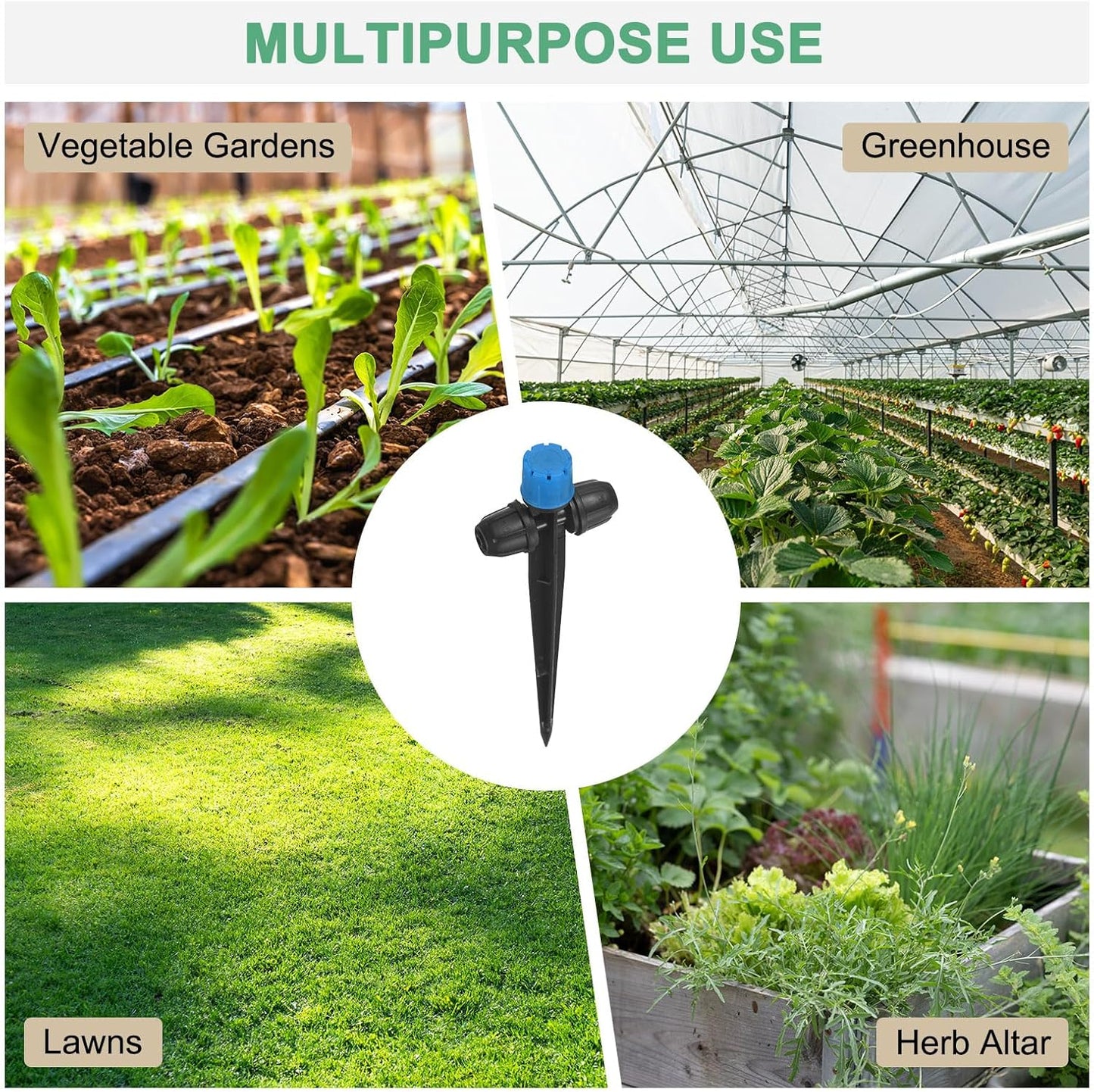 30-Pack Drip Irrigation Emitters Sprayers, Drippers on 5"/13mm Stake Adjustable 360 Degree Water Flow 8 Holes for 1/4" Drip Irrigation Tubing for Watering System [Blue, Drip]