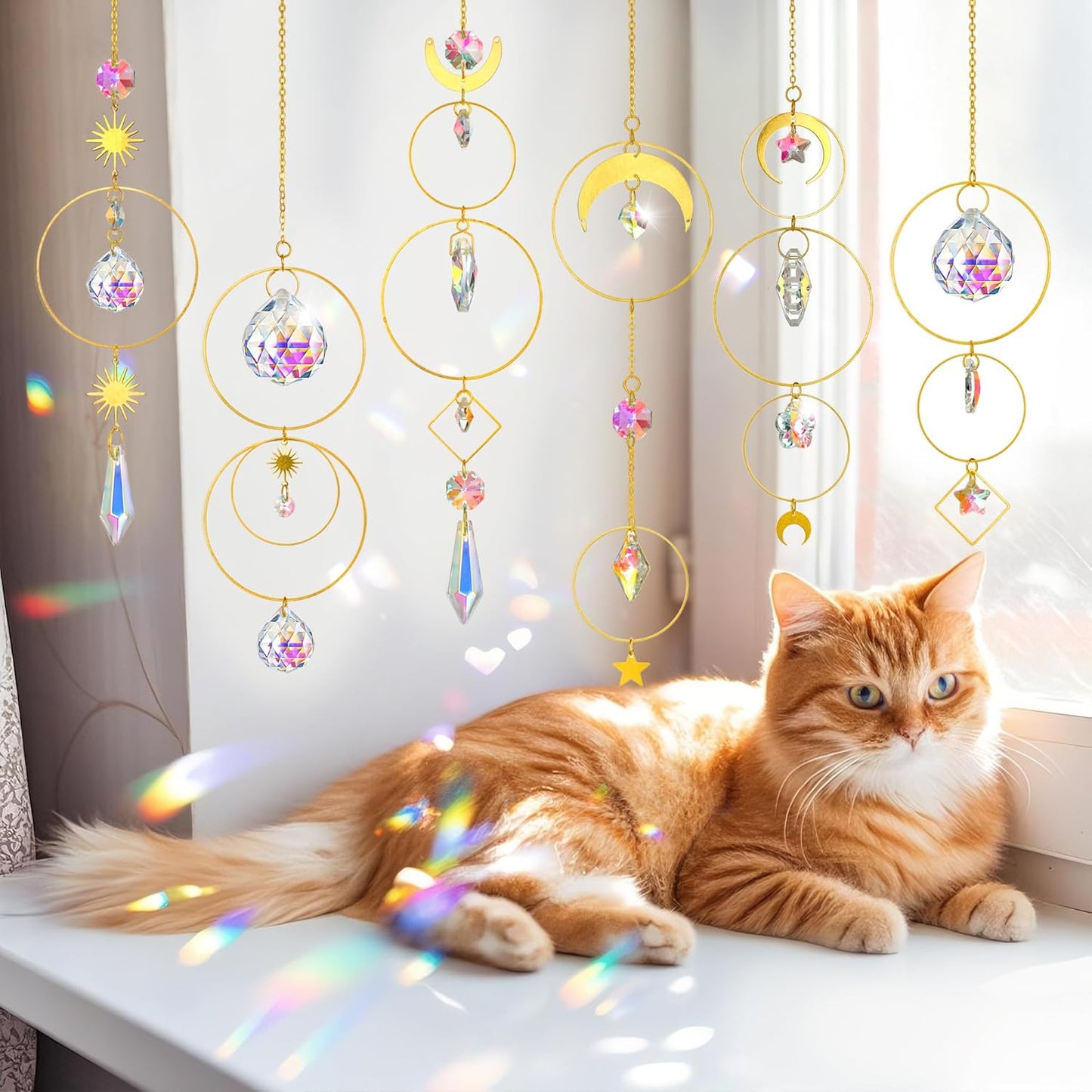 H&D HYALINE & DORA Set of 6 Colorful Crystals Suncatcher Hanging Sun Catcher with Crystals Pendant Ornament Crystal Balls for Window Home Garden Decor