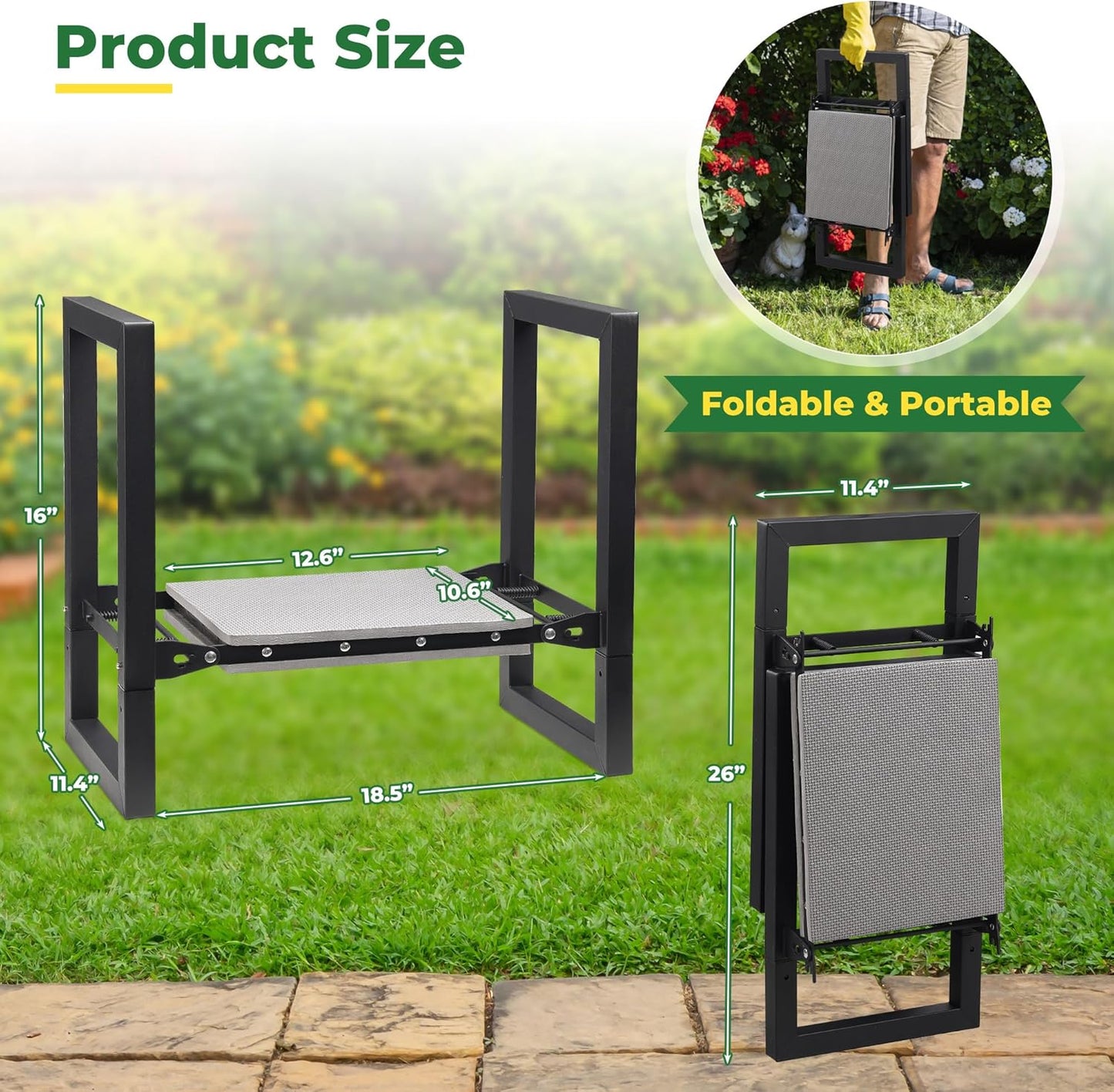 Garden Kneeler and Seat, Folding Garden Stool with 12.6" Soft Kneeling Pad for Kneeling & Sitting, Ideal Gifts for Women, Men, Seniors