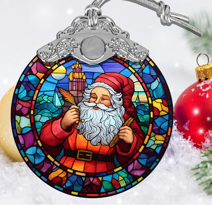 Retro Style Funny Santa Claus Hanging Decors, Santa Claus Colorful Christmas Ornament, Santa Stained Glass Ornament for Xmas, Santa Claus Ornament for Xmas, Santa Ornaments Gift Xmas