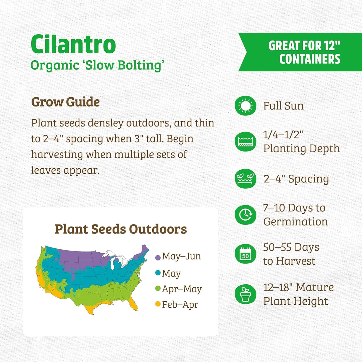 Back to the Roots 100% Organic Seed Packets Cilantro 'Slow Bolting' (Pack of 2)