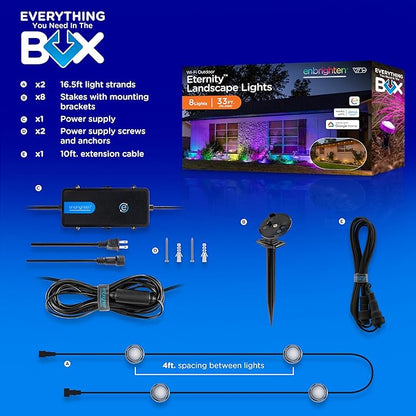 Enbrighten Vibe Eternity Landscape Lights, 33ft, 8 RGBWIC LEDs, Weatherproof, Perfect for Garden, Pathway, and Home Exterior Lighting, Smart App Control, Compatible with Alexa, Google Home, 83789