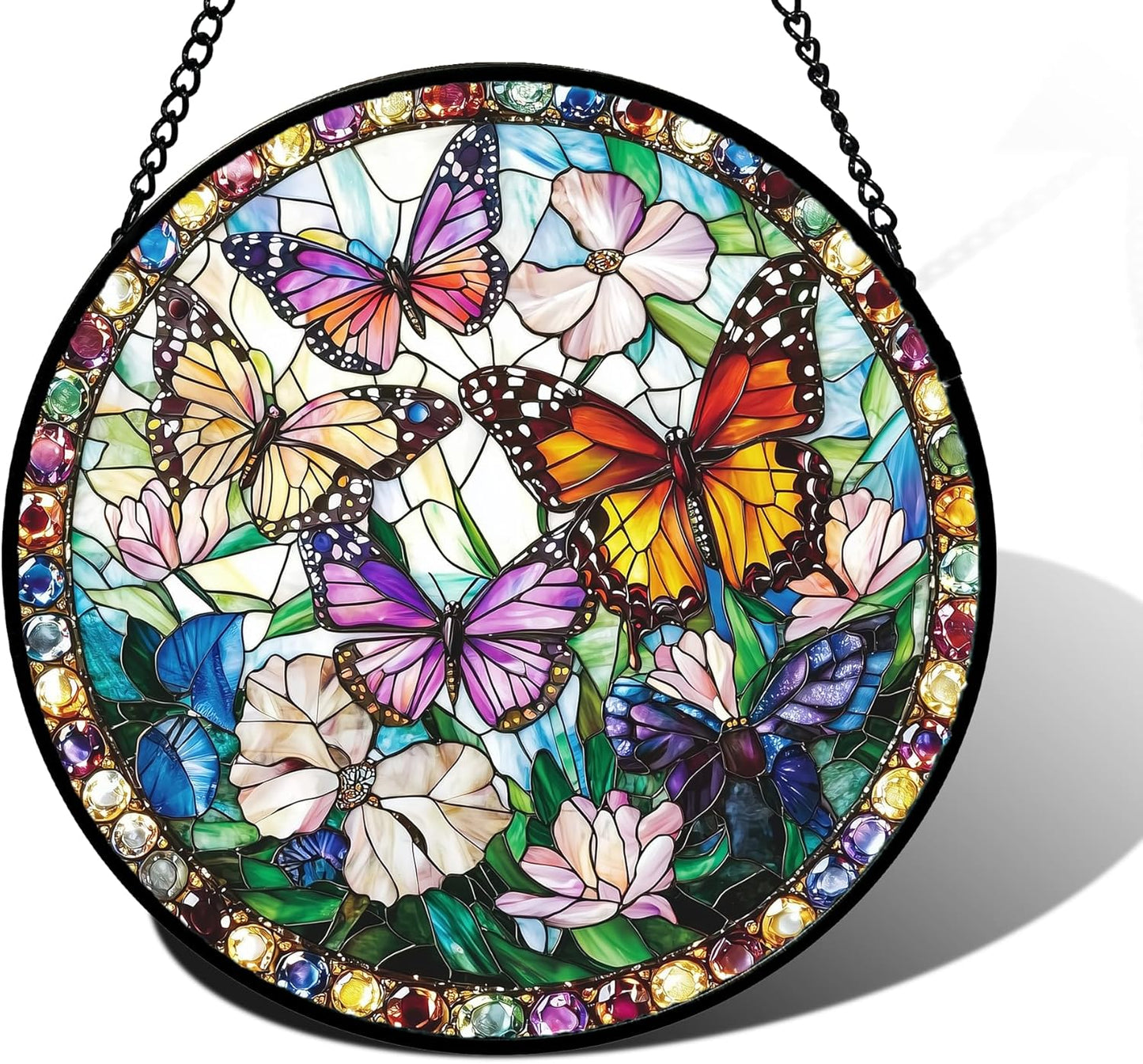 Stained Glass Window Hanging, Colorful Butterfly Suncatcher for Doors Home Sun Catchers Decoration and Christmas, Mother's Day Birthday Gifts for Women, Men, and Mom 6.3 in