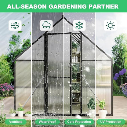 Greenhouse 8x16 FT Aluminum-Framed Heavy Duty Polycarbonate with Quick Setup Structure and Roof Vent Large Enhanced Outdoors Green House Kit
