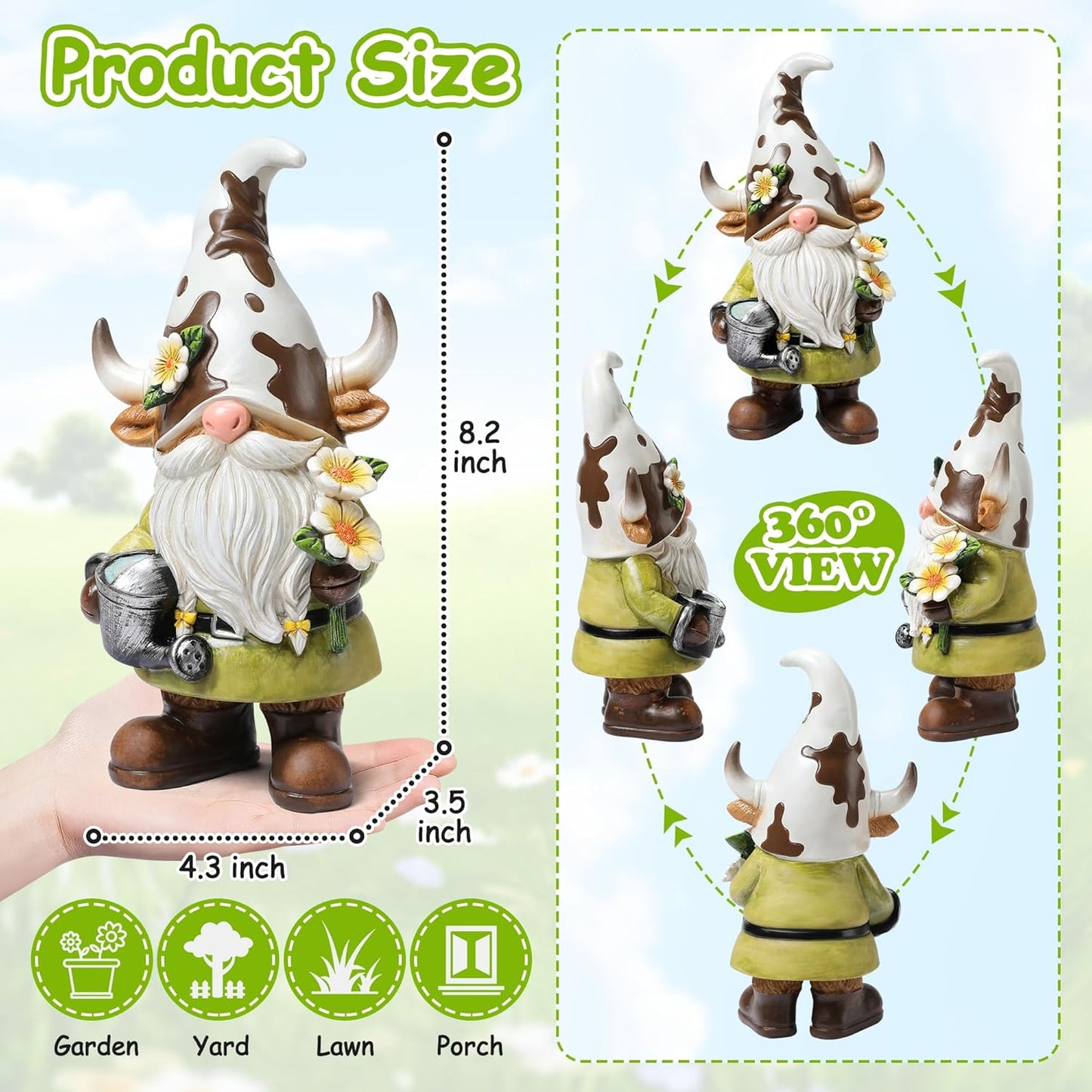 Outdoor Gnomes Statue, Garden Farm Cow Gnome Figurine, Gnomes Decorations for Outside, Farm, Yard, Lawn, Cow Decor for Home, Table, Shelf, Spring Gnome Funny Elf Gifts for Women