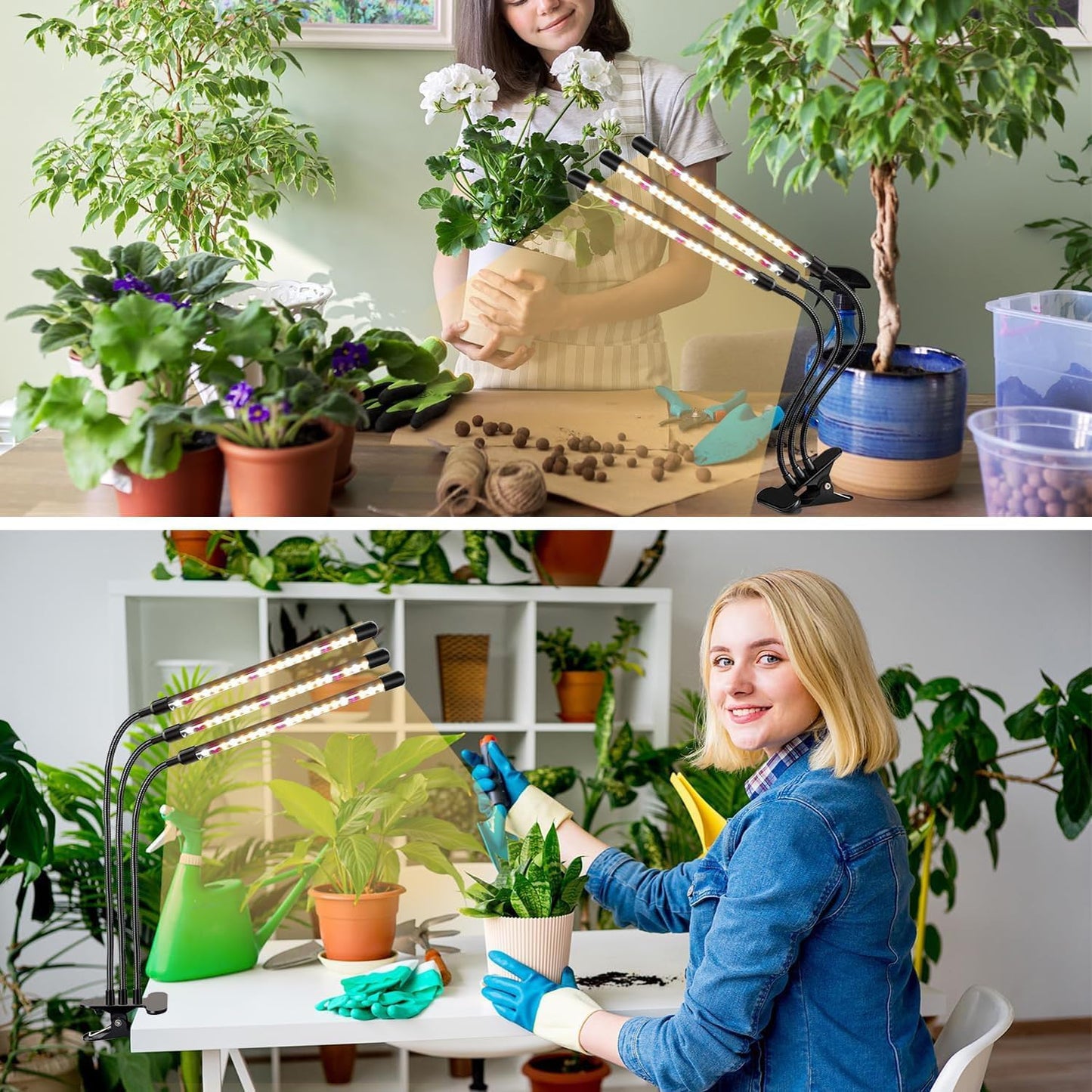 Full Spectrum LED Grow Light for Indoor Plants, 3Heads Grow Lights for Seed Starting, 10 Dimmable Levels & 3 Timer Modes (3/9/12H), Adjustable 360° Gooseneck with Clip, Plant Grow Light 2 Pack