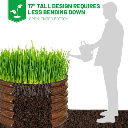 SnugNiture Raised Garden Bed, 2×2×1.5ft Round Galvanized Outdoor Planter Box, 17" Tall Deep Metal Garden Bed Kit for Planting Vegetables, Fruits, Flowers, Brown