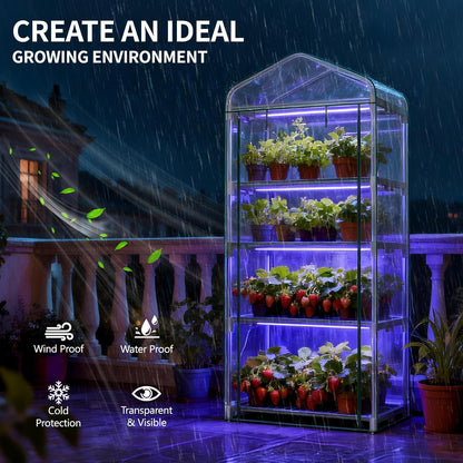 Indoor Greenhouse with Grow Light, 4-Tier 27.6"x19"x63" Mini Greenhouse with Roll-Up Zippered PVC Cover for Seed Starting Trays, Dimmable Grow Light Shelf for Indoor Plants with Timer