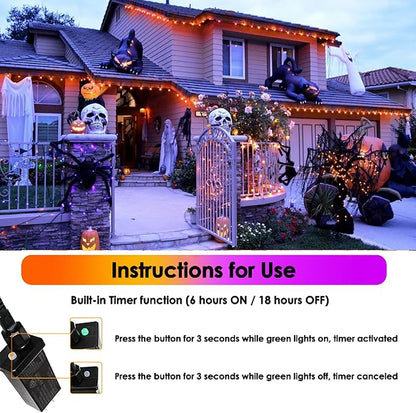 Upgraded Connectable 200 LED Halloween String Lights Outdoor Indoor, 11 Modes Orange to Purple Halloween Decorations Lights, Waterproof Twinkle Fairy Lights Plug in Clear Wire for Tree, Bedroom Decor