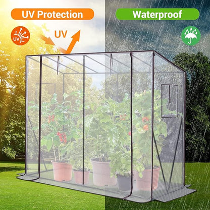 Ohuhu Tomato Greenhouse for Outdoors: Portable Lean to Green House Heavy Duty with Roll-Up Zippered Door, Tall Plastic Greenhouses for Outside Plants Growing Shed Tent for Backyard, 6.6x2.5x5.6 FT