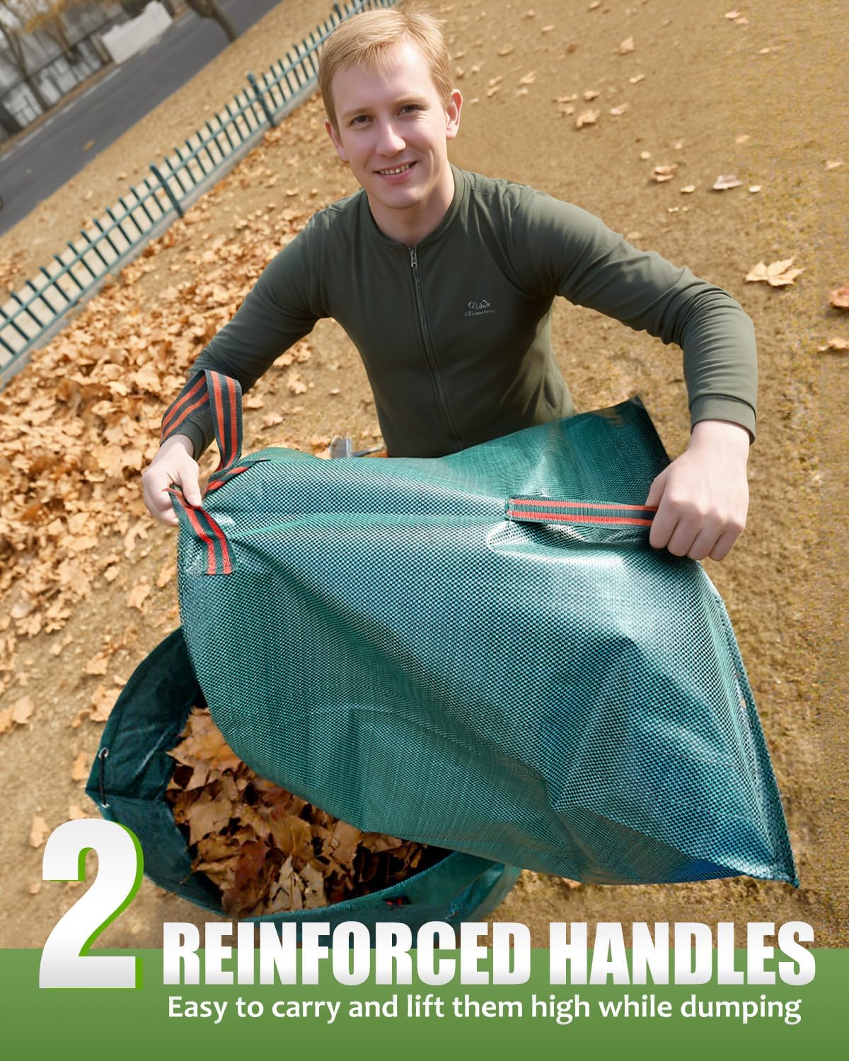 Joyhalo Reusable Yard Waste Bags, 2 Pack 50 Gallon Dustpan-Type Garden Bag for Collecting Leaves Garss Clippings, Heavy Duty lawn and leaf bags, Garden Waste Container for Clean Up Outdoor Debris