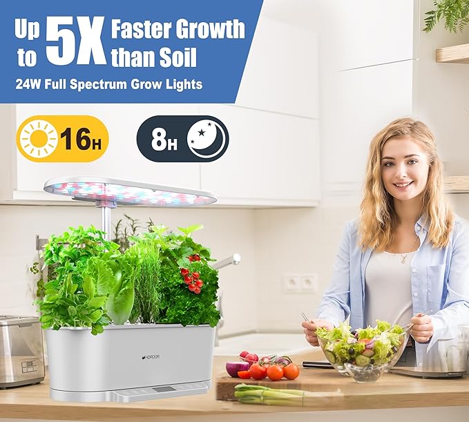 Hydroponics Growing System Kit APP Controlled, Indoor Herb Garden Hydroponic 15 Pods 36W Grow Light, Smart Indoor Garden, Height Adjustable to 30", Water Shortage Alarm, Quiet Pump, Auto Timer, White