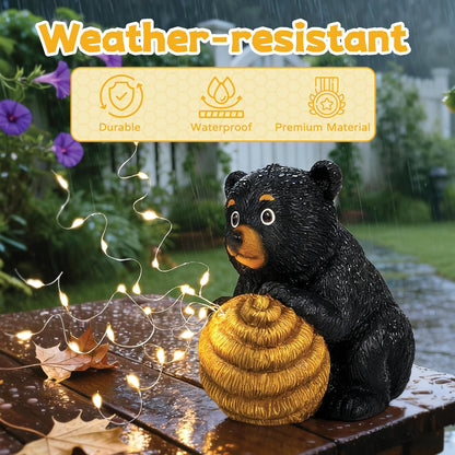 Cute Bear Solar Garden Decor Statue with LED Light - Adorable Outdoor Decoration for Yard, Lawn, Patio - Great Birthday Housewarming Unique Gift for Women, Mom, Grandma