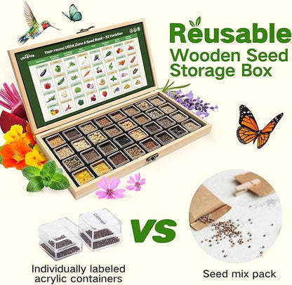 Lush&Dew Year-Round USDA Zone 6 Heirloom Survival Seed Kit, 32 Varieties 32,000+ Seeds for Planting Vegetables Herbs, Gardening Gifts for Women Men, Raised Garden Bed, Greenhouse Indoor Outdoor