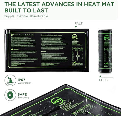 Seedfactor 7-Pack Seed Starter Tray with Heat Mat (12 Cells per Tray), Plant Germination Trays with Adjustable Humidity Dome Seed Trays Seedling Starter with Base Trays for Germination