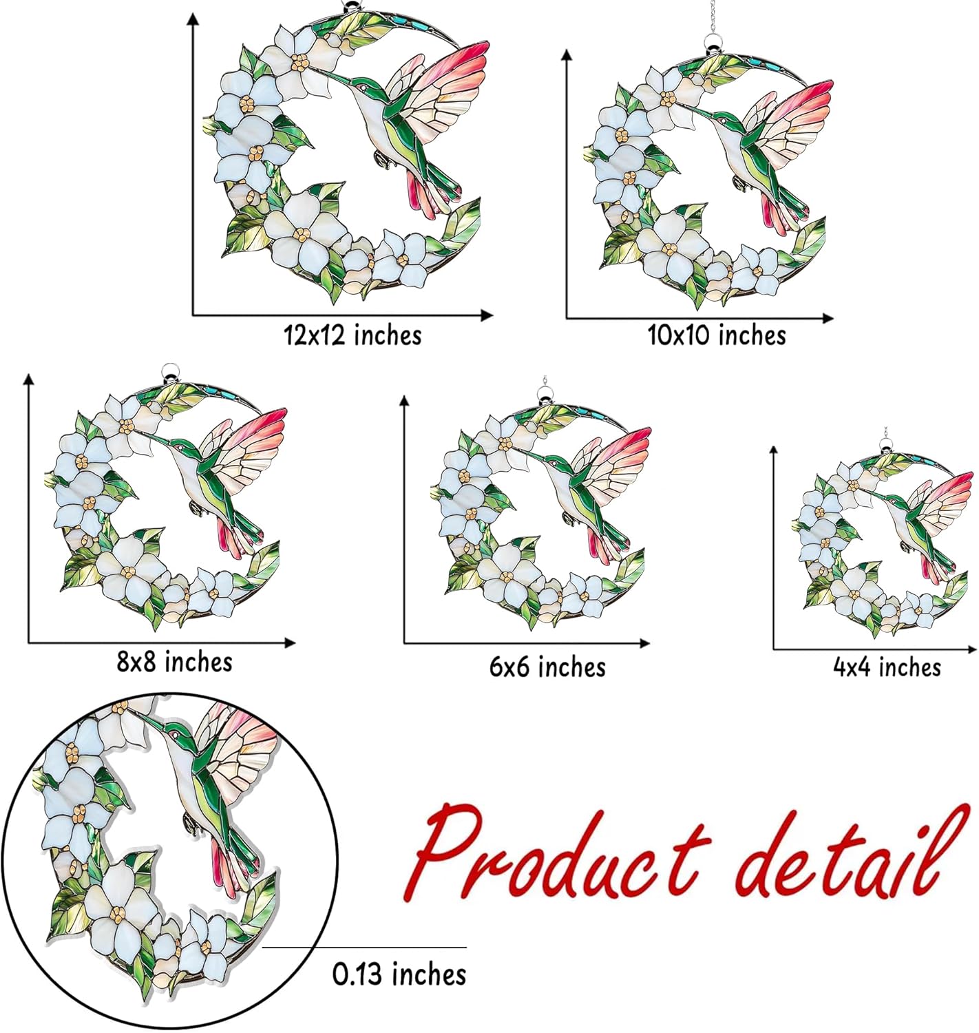 Hummingbird Crescent Moon Acrylic Suncatcher Stained Glass Effect Window Car Hanging Christmas Ornament Indoor Outdoor Decor Garden Sun Catcher Gift for Bird Lover for Women Mom Grandma