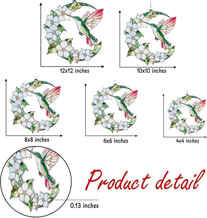 Hummingbird Crescent Moon Acrylic Suncatcher Stained Glass Effect Window Car Hanging Christmas Ornament Indoor Outdoor Decor Garden Sun Catcher Gift for Bird Lover for Women Mom Grandma