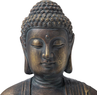 Glitzhome GH20384 22.75" Indoor Outdoor Sitting Meditating Buddha Zen Statue, 22.75 Inch Tall, Bronze