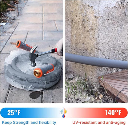 YAMATIC Short Garden Hose 5/8 in x 10 ft with Swivel Handle, Super Flexible Leader Hose, All-weather, Lightweight, Burst 600 PSI, Grey