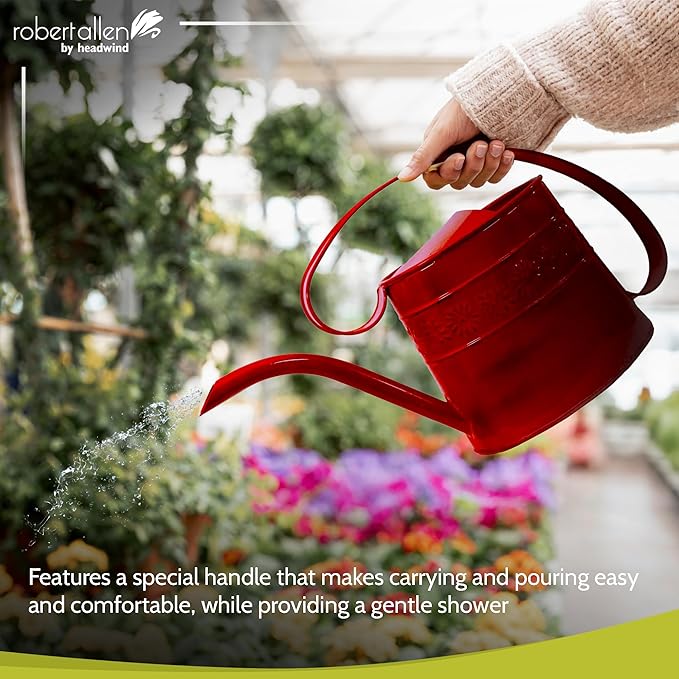 Headwind Willow Cayenne Red 0.5 Gallon Galvanized Decorative Metal Garden Watering Can for Indoor & Outdoor Plant Care – Vintage Gardening Plant Watering Can by Robert Allen