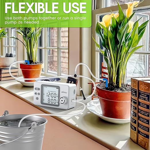Automatic Watering System Dual Pump for Indoor Plants, Built-in Rechargeable Battery, Two Independent Water Zones, Worry-Free Vacation Drip Irrigation Kit, Water-Saving Smart Plant Waterer, White