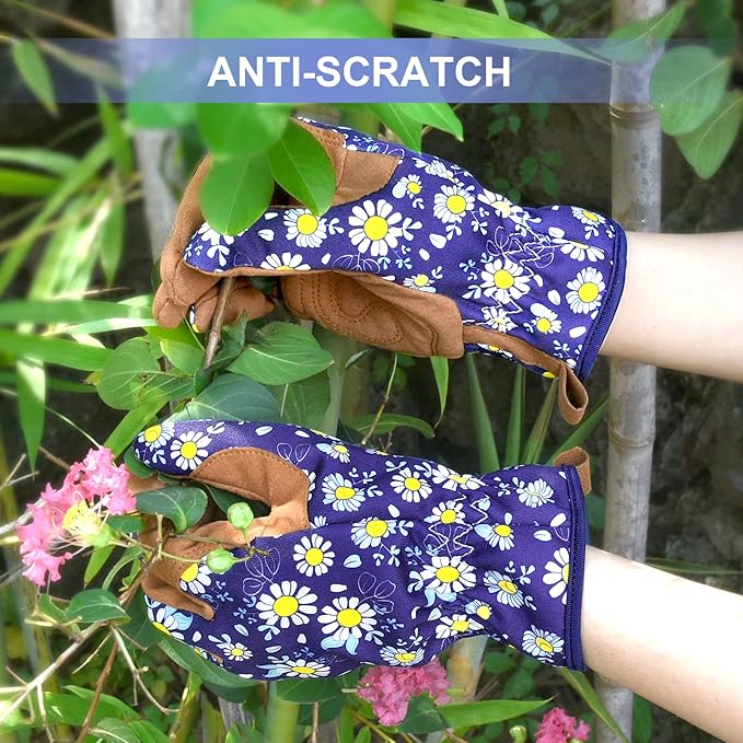 Womens Gardening Weeding Working Gloves, Leather Garden Glove for Women Thorn Proof No Stab for Digging, Planting,Pruning