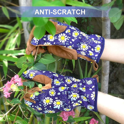 Womens Gardening Weeding Working Gloves, Leather Garden Glove for Women Thorn Proof No Stab for Digging, Planting,Pruning