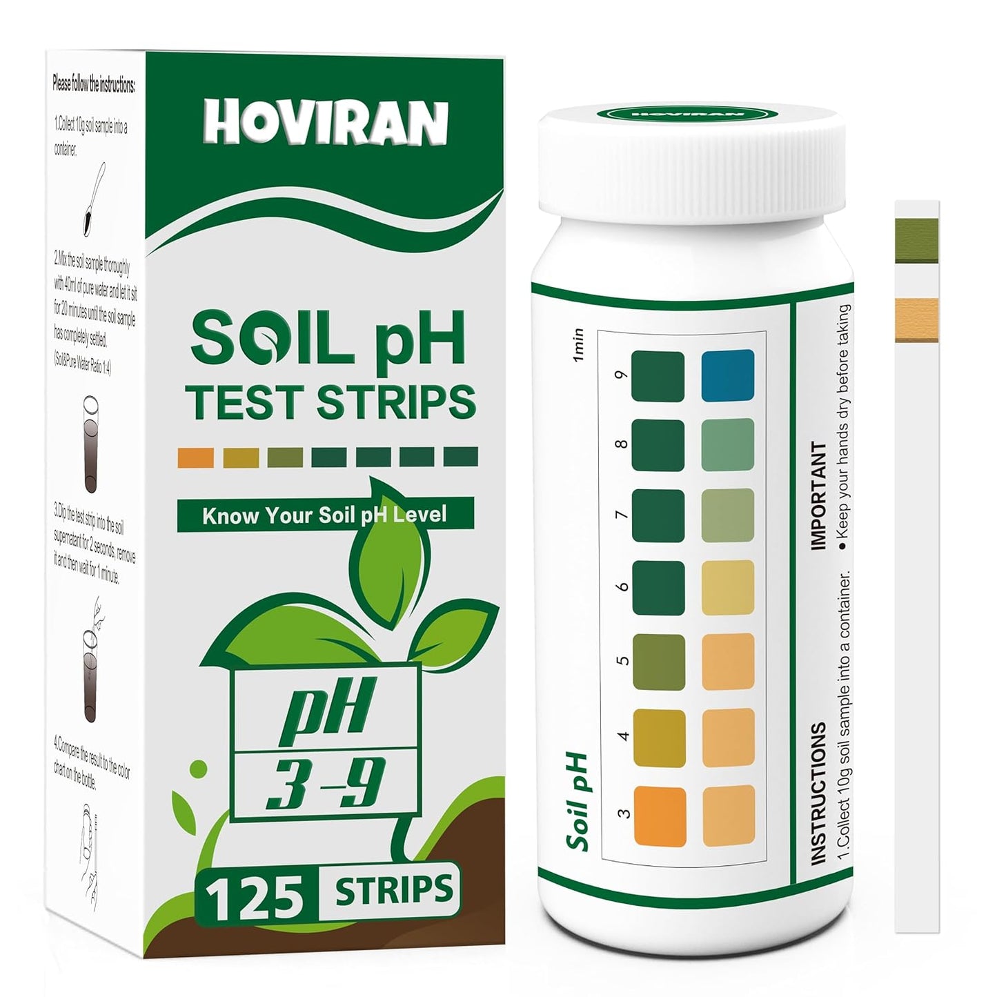 Soil pH Test Kit，125 Soil pH Test Strips– (3-9 Range) Quick & Accurate Soil Testing Paper for Gardens Lawns Farms Grass Flower Vegetable Compost Plants