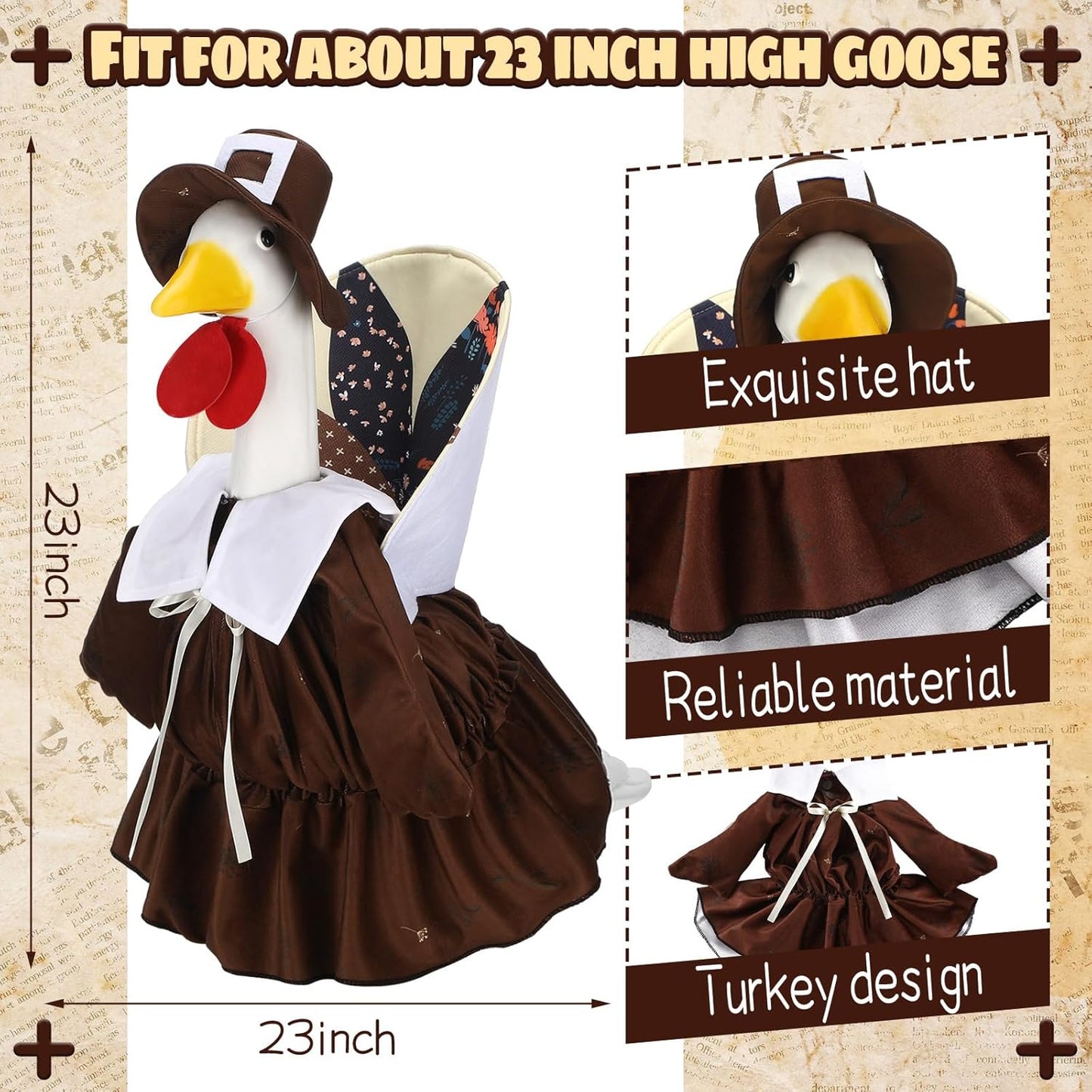 Suzile Thanksgiving Goose Outfit Dresses Clothes for 23" High Cement or Plastic Porch Goose Costume for Yard Lawn Outdoor Garden Patio Statue Xmas Santa Holiday Decor