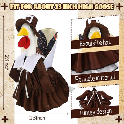 Suzile Thanksgiving Goose Outfit Dresses Clothes for 23" High Cement or Plastic Porch Goose Costume for Yard Lawn Outdoor Garden Patio Statue Xmas Santa Holiday Decor