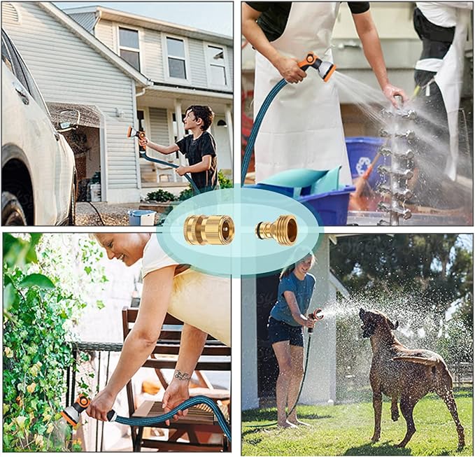 FINEST+ Garden Hose Quick Connector, Solid Brass 3/4 Inch Thread Fitting No-Leak Water Hose Female and Male Easy Connect (6 Sets)