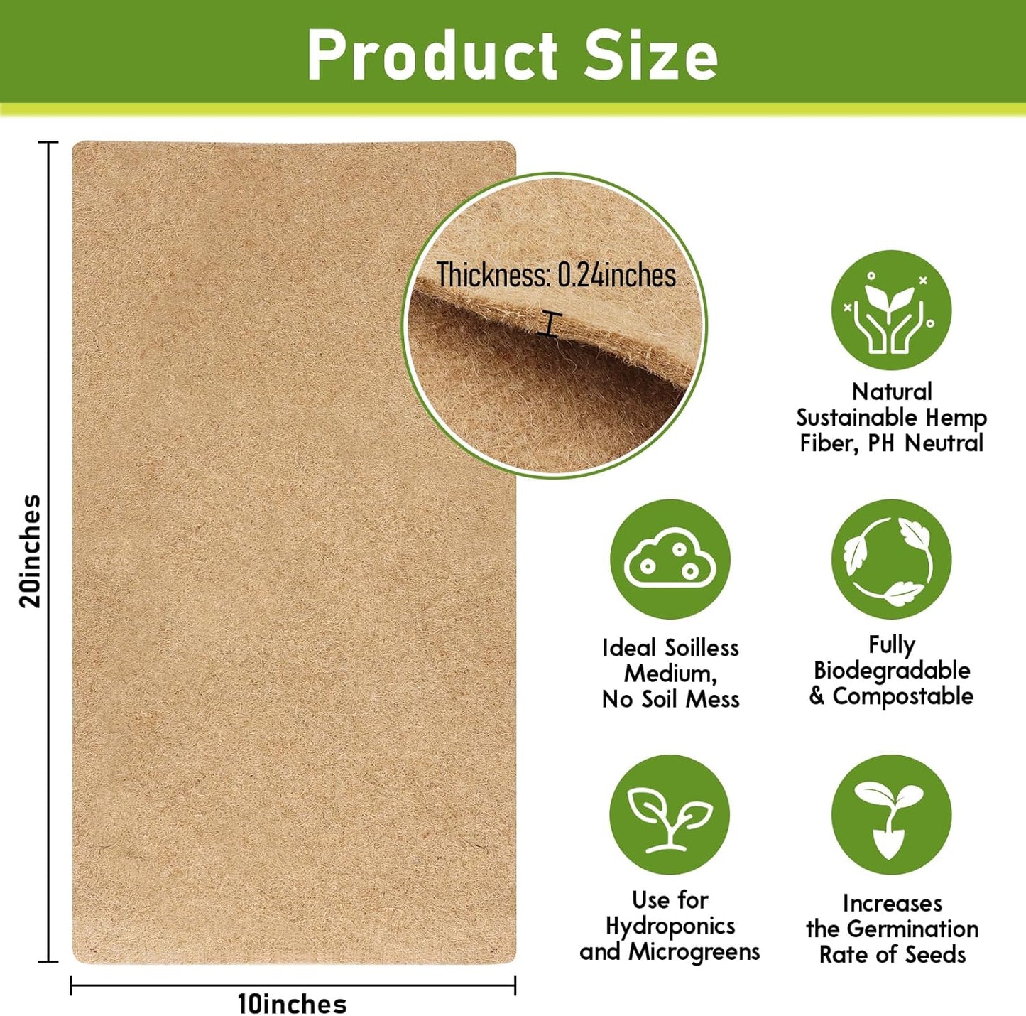 Legigo 12 Pack Hemp Grow Mat for Microgreens- 10" X 20" Hydroponic Jute Grow Pads for 1020 Growing Trays, Hemp Fiber Mats Sprouting Pads Microgreens Growing Kit for Indoor Organic Wheatgrass Sprouts