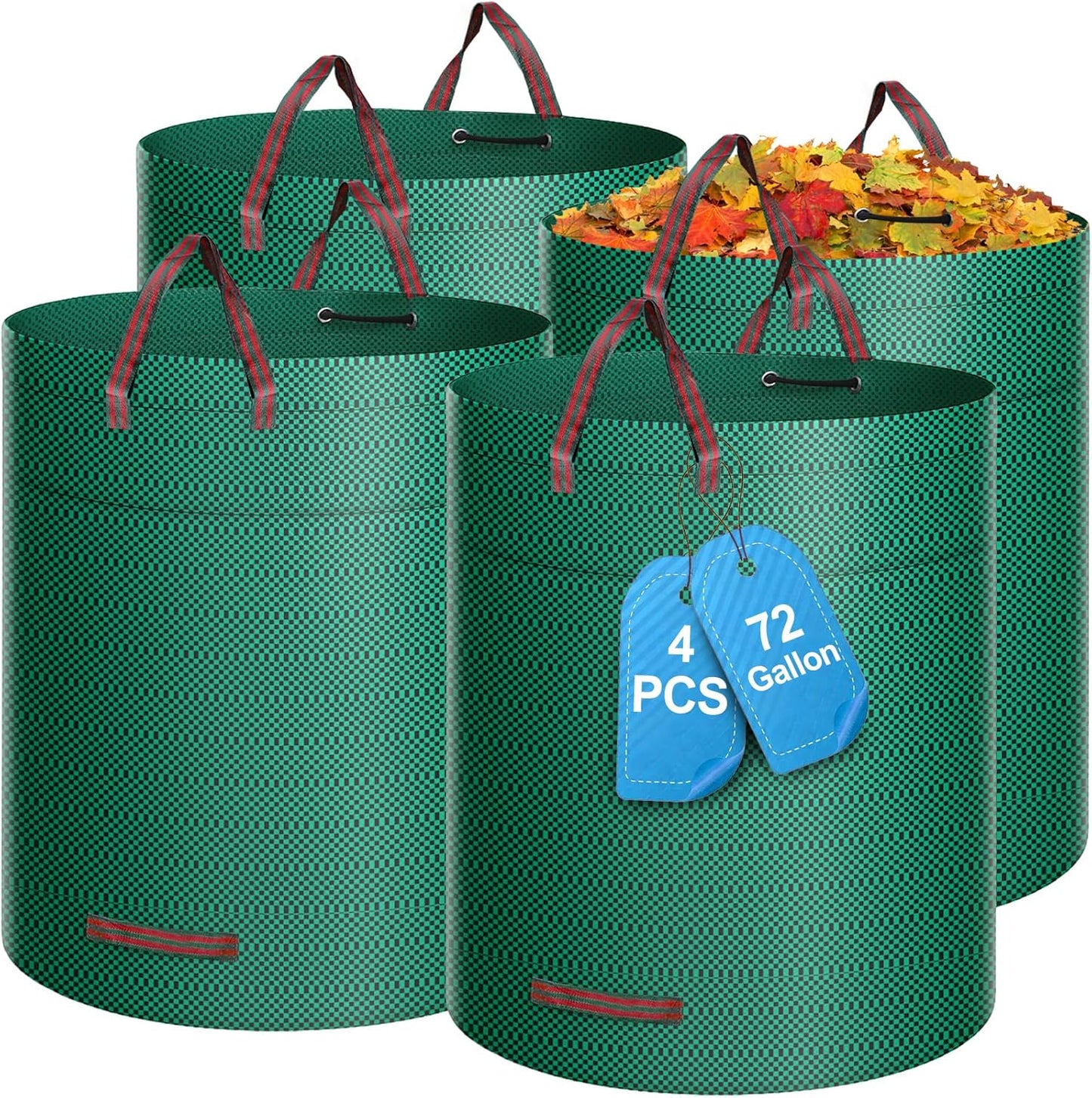4 Pack 72 Gallons Reusable Yard Waste Bag, 4 Pack Upright Lawn Bags with 4 Handles, Lawn Leaf Bag, Heavy Duty Garden Bags, Large Leaf Containers for Gardening Debris, Waste Collection