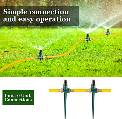 Ground Sprinkler Systemwith Metal Spike Base Irrigation Set for Garden Multi-Adjustable Lawn Sprinkler Set Ideal for Small Areas Plant and Flower Bed Watering, Two 15ft Yellow Hose Included