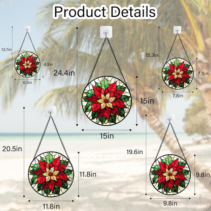 Stained Glass Window Hanging - Red Poinsettia Birth Flower Sun Catcher for Door Garden Home Decor Suncatcher Christmas Mother's Day Birthday Gifts for Women Men Mom Girl Nana Friend 7.8 in