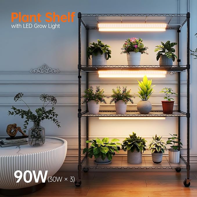 Bstrip Plant Shelf with Grow Lights, 4-Tier Grow Light Shelf with 30W T5 Full Spectrum Grow Lights, Plant Stand with Grow Light for Indoor Plants, Seed Starting, Seedlings(35.4" L x 13.8" W x 59" H)