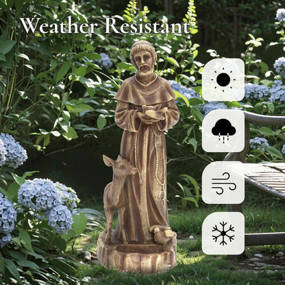 LuxenHome 25'' Saint Francis Garden Statue, Religious Garden Sculpture, Catholic St. Francis Statue for Patio, Yard, Home, Fiber Stone Decor, Outdoor Sculptures Decorations, Brown