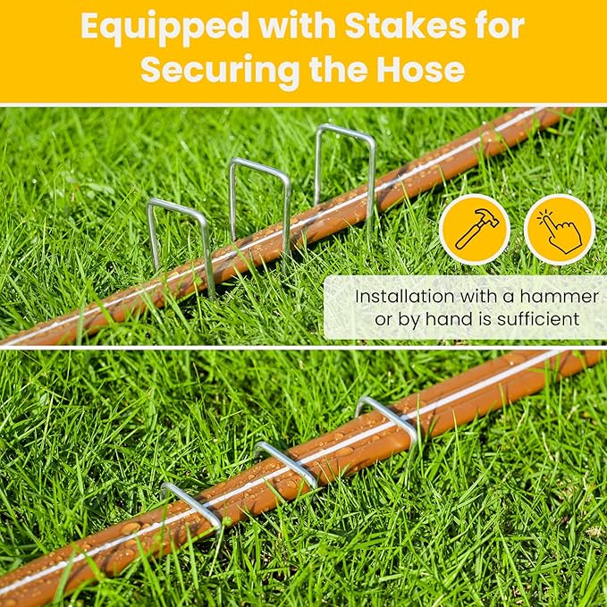 LINEX Sprinkler Soaker Hose 30 ft for Garden, Watering Hose with Holes, High-Efficiency Sprinklers System for Lawn and Garden with Staples