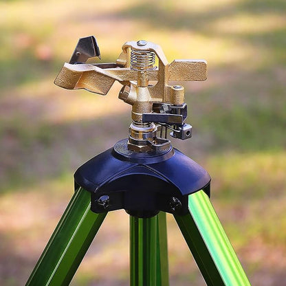 Triumpeek Impact Sprinkler on Tripod Base with Stakes, 360 Degree Large Area Coverage Irrigator with Extension Legs, Adjustable Brass Sprinkler Head Nozzle and 3/4" NH Inlet Hose Connection (1)