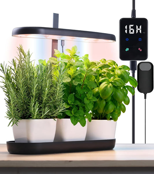 Indoor Garden Led Grow Light, 20W Full Spectrum LED Grow Lamp for Indoor Plants with Intelligent Controller, Height Adjustable, Ideal for Home Desk Plant Lighting (Black, ABS Base)