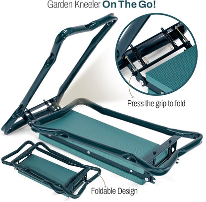 Garden Seat and Kneeler - Upgraded Widened EVA Cushion Seat (6.1” Wider), Thick & Wide Garden Stool, Foldable with Pouch, Gloves & Tool Bag – Gardening Gifts for Parents & Seniors